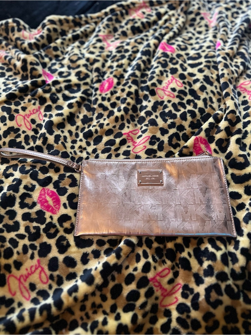 Michael Kors Metallic Rose Gold Wristlet Clutch